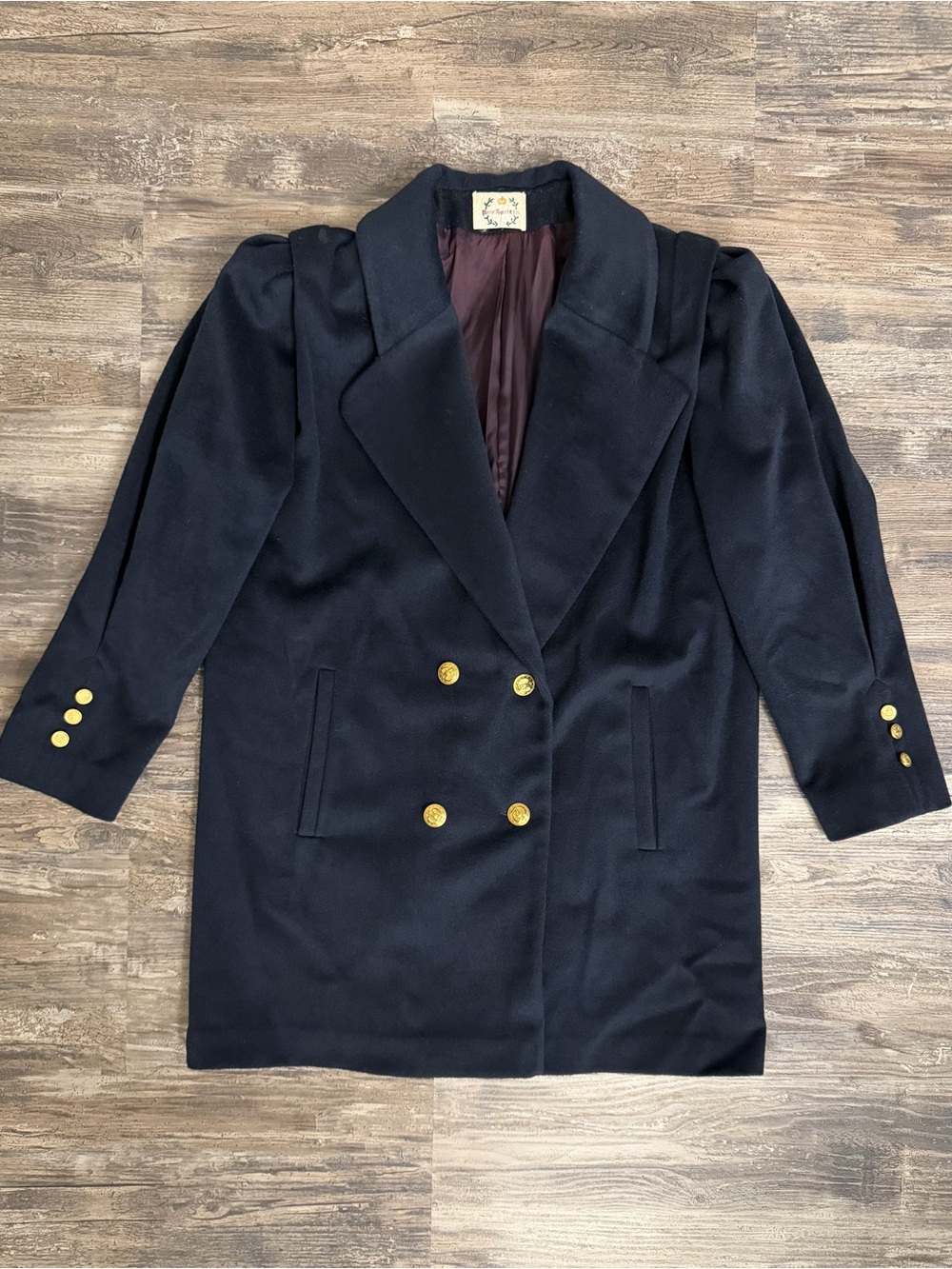Vintage Paris Sport Club Women’s Navy Blue Wool Blend Pea Coat